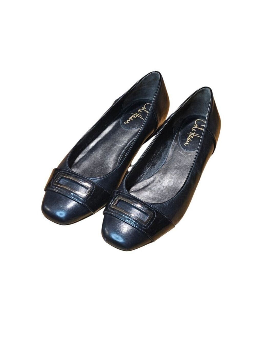 Cole Haan Black Leather Flats with Silver Buckle Size 7.5 - Picture 3 of 16